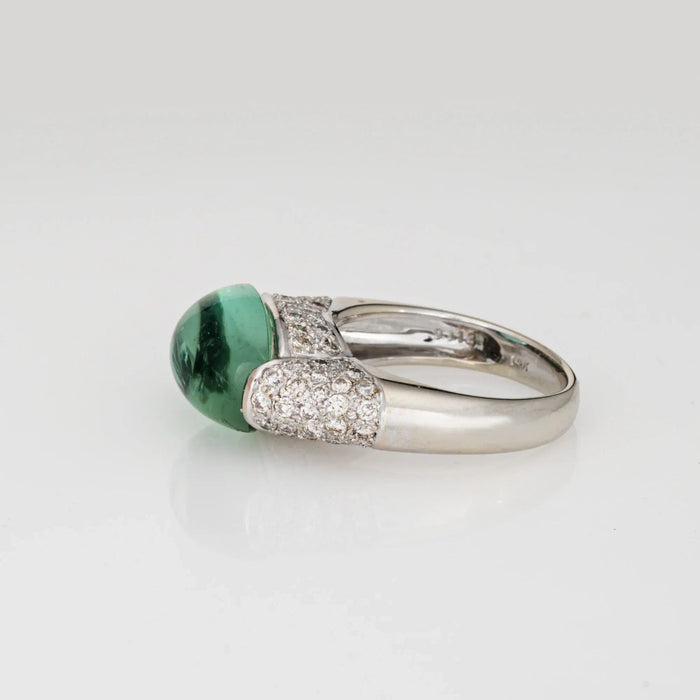 Bague 53 Bague en or blanc avec diamants et tourmaline verte écume de mer 58 Facettes G13597