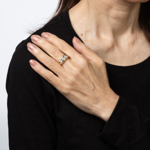 Vintage Three Diamond Ring Sz 10 Band 14k Yellow Gold Trilogy Estate Jewelry 58 Facettes G14055