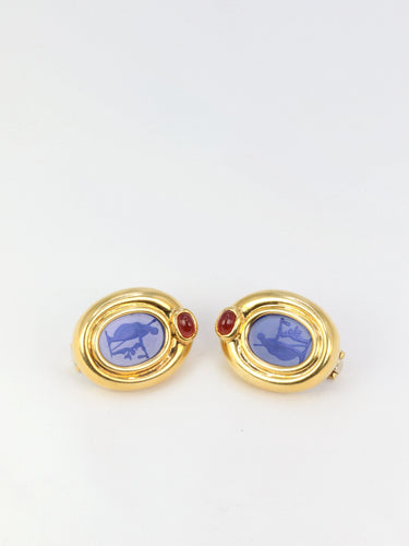 Boucles d'oreilles Clips d’oreilles en or, verre bleu, cornaline 58 Facettes 523