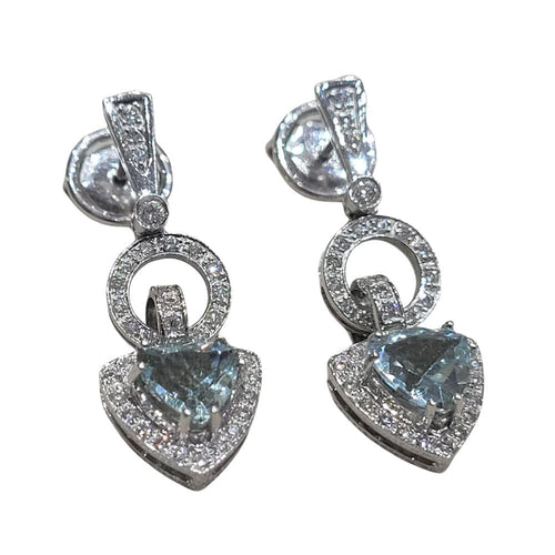 Boucles d'oreilles Boucles d'oreilles en or 18 carats, aigue-marine et diamants 58 Facettes PE262