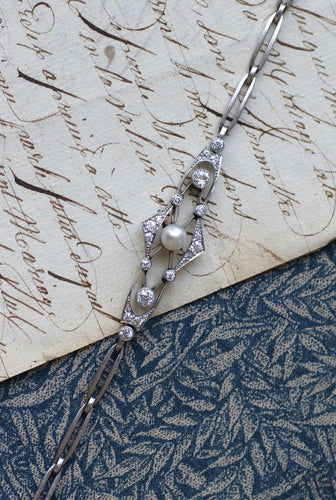 Bracelet Bracelet Art Deco Perle Fine et Diamants sur Platine 58 Facettes