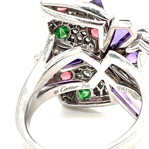 Bague 55 Cartier Diamond and Multi-Gem Caresse d'Orchidées Ring 58 Facettes
