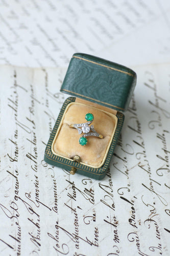 Bague 54 Bague Toi & Moi or jaune et platine, diamants et émeraudes 58 Facettes