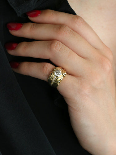 Bague 44.5 Bague vintage godrons or jaune diamant 0.8 ct 58 Facettes 1111.3