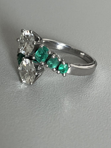 戒指 Toi & Moi 白金 绿宝石 钻石