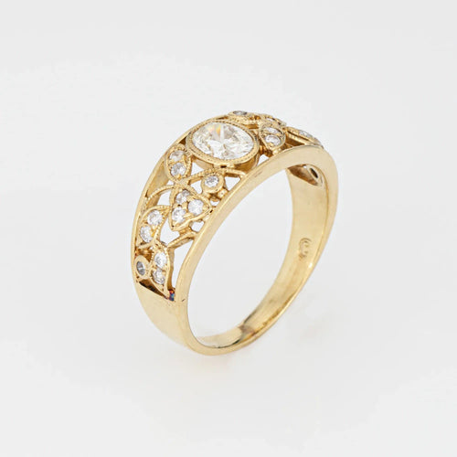 Bague Diamond Vine Ring Vintage 14k Yellow Gold Band Sz 5.25 Estate Fine Jewelry 58 Facettes G13617