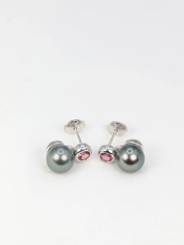 Boucles d'oreilles Boucles d’oreilles vintage en or, perles de Tahiti et tourmalines roses 58 Facettes 391.9