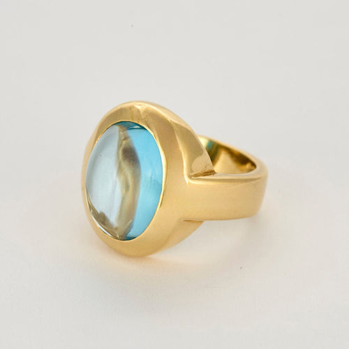 Bague 55 Bague cocktail or jaune et aigue marine 58 Facettes CHAL0444