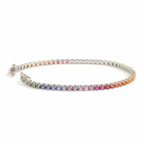 Bracelet Bracelet Tennis Saphirs Arc-En-Ciel 5 Carats Or Gris 18 Carats 58 Facettes BRA109