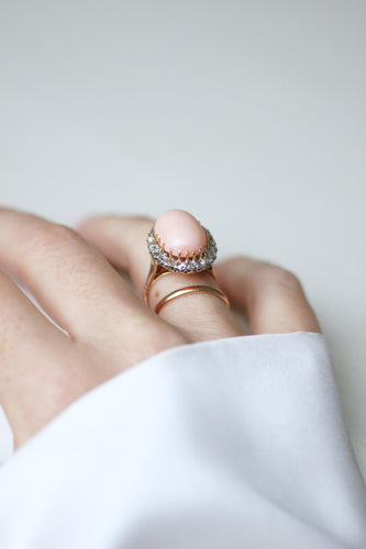 Bague 52 Bague Marguerite Belle Époque Corail Peau d'Ange entourage Diamants 58 Facettes