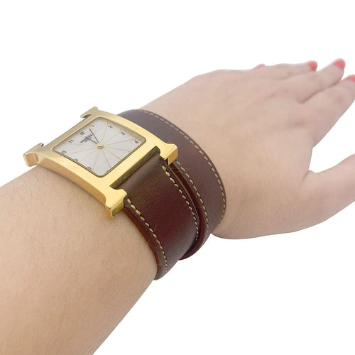 Montre Montre Hermès, "Heure H", plaqué or, acier sur cuir. 58 Facettes 33734
