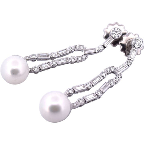 Boucles d'oreilles ART DÉCO' - BOUCLES D'OREILLES EN PLATINE - PERLES NATURELLES ET DIAMANTS 58 Facettes