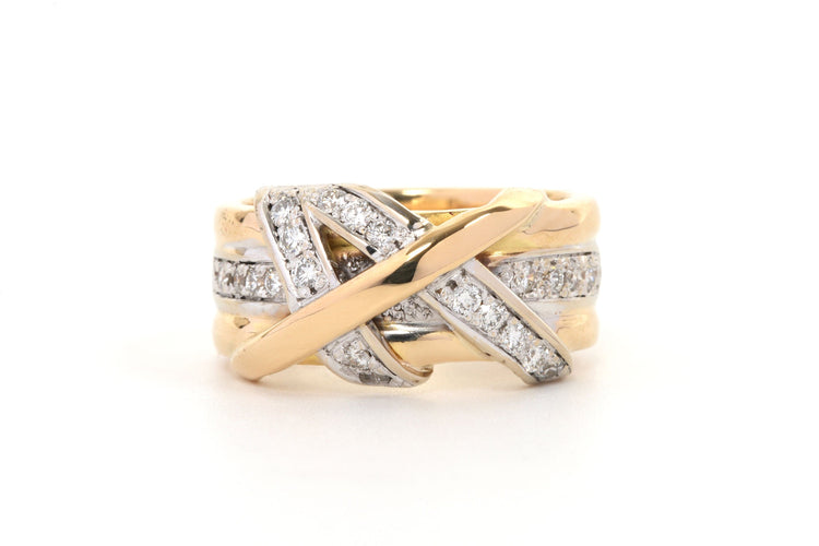 Bague 53 Bague contemporaine en or jaune et blanc 18 carats sertie de diamants 58 Facettes 21847