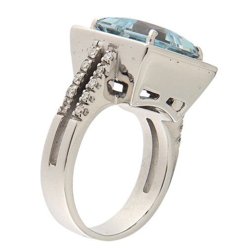 Bague 53 Bague en or blanc avec aigue-marine et diamants 58 Facettes G3773