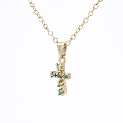 Collier Petite croix or jaune émeraudes 58 Facettes 24-328A