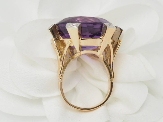 Bague 58 Importante Bague COCKTAIL en or rose, améthyste et diamants 58 Facettes 33421