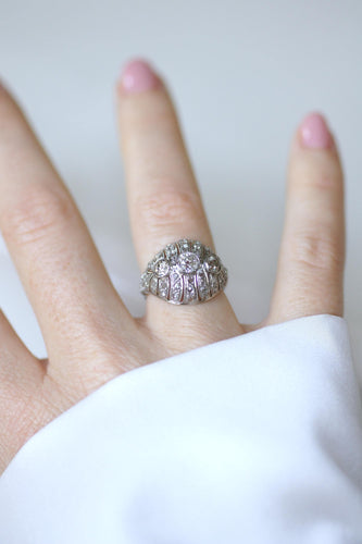 Bague Bague Dôme Art Déco Diamants 1,30 Ct sur Platine 58 Facettes