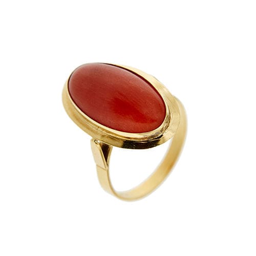 Bague 53 Bague en or jaune avec corail rouge 58 Facettes 37274