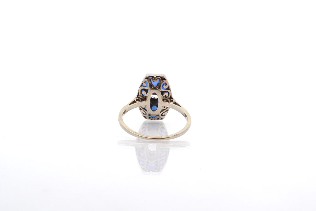Ring Art Deco diamant en synthetische saffieren