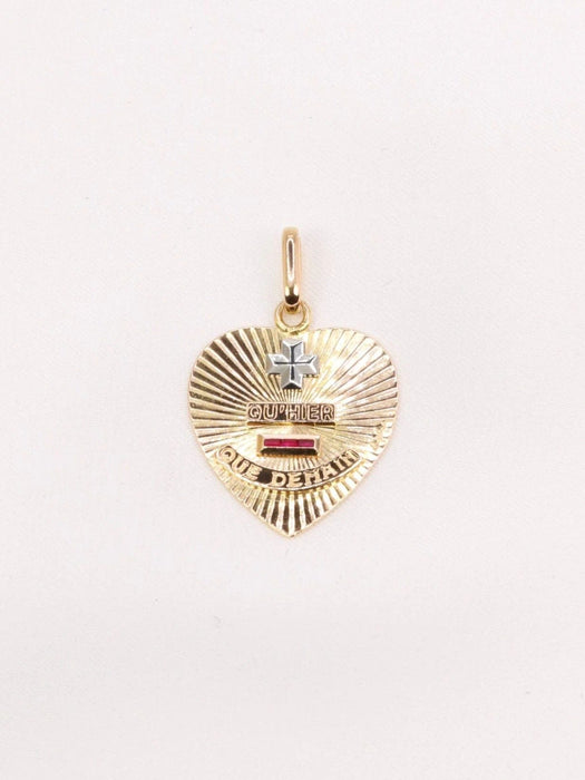 Pendentif AUGIS - Médaille amour coeur or jaune diamant rubis 58 Facettes J479