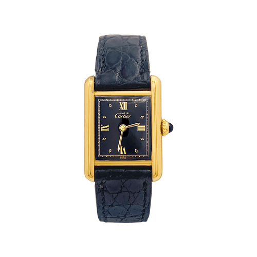 Montre Montre Cartier "Tank Must" argent plaqué or, cuir. 58 Facettes 34245