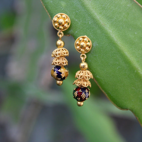 Boucles d'oreilles Boucles d'oreilles pendantes indiennes en or 22 carats avec émail multicolore 58 Facettes