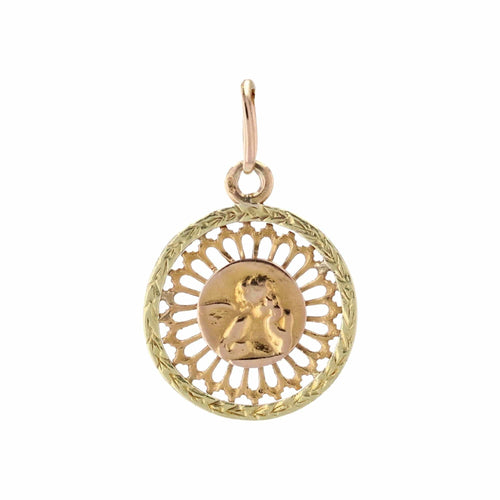 Pendentif Médaille ancienne 2 ors angelot 58 Facettes 24-297A