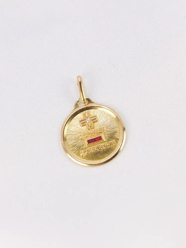 Pendentif Médaille amour Augis ronde Plus qu'hier moins que demain or jaune diamant rubis 58 Facettes J545