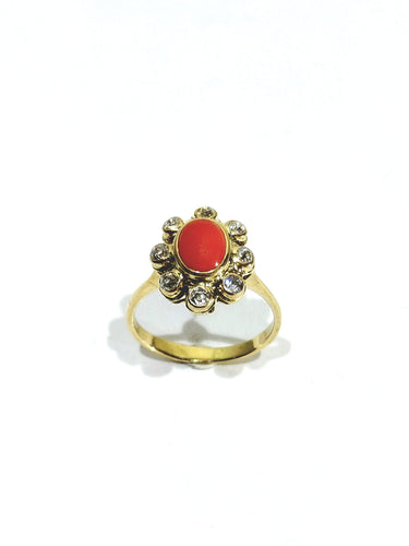 Bague 58 Bague en or jaune 18 carats, diamants et corail rouge 58 Facettes