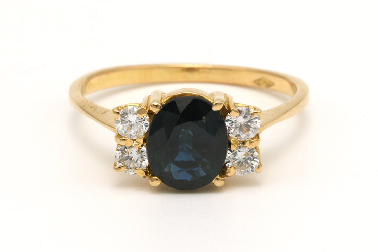 Bague 55 Bague Contemporaine en or jaune 18 carats sertie d'un saphir et de diamants 58 Facettes 20857