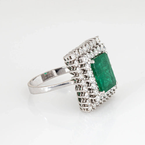 Bague Bague de cocktail carrée en or blanc 18 carats, taille 7,5, émeraude et diamants, style vintage, bijoux raffinés 58 Facettes G13724