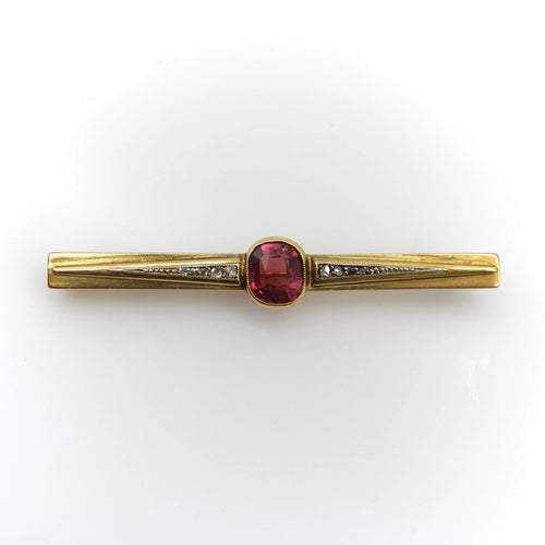 Broche Broche française en or 18 carats avec tourmaline et diamants sertis clos 58 Facettes