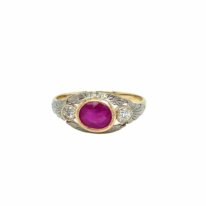 Bague 55 Belle Epoque Certified Burma Ruby No Heat Diamond Engraved Gold Ring 58 Facettes