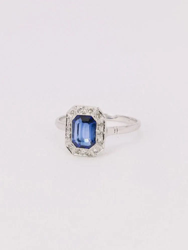Bague 62 Bague vintage pierre bleue entourage diamants 58 Facettes J525