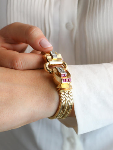 Montre UTI - Montre à secret tubogas or jaune diamants rubis calibrés 58 Facettes 1153.5