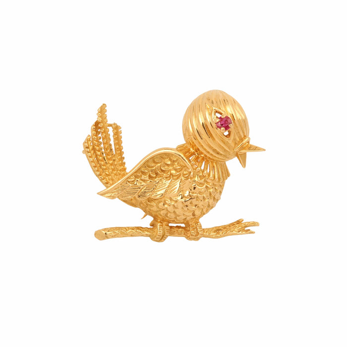 Broche MELLERIO - Broche poussin Mellerio Dits Meller rubis or jaune 58 Facettes BS182