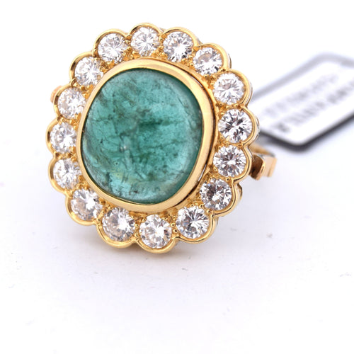 ANELLO DECO' IN GIALLO 18 KT - SMERALDO NATURALE E DIAMANTI