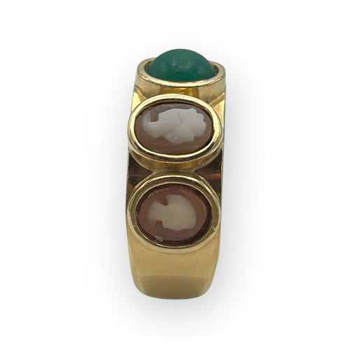 Bague 56 Bague or jaune 4 camées et une pierre verte 58 Facettes 149057397