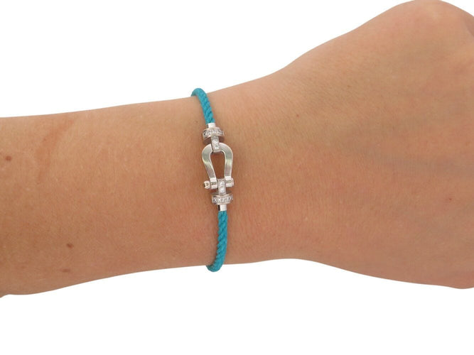 Bracelet bracelet FRED force 10 moyen 0b0077 t15 or blanc 18k 34 diamants 2 cables 58 Facettes 269620