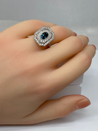 Bague 50 Bague Art Deco en Or jaune, diamants et saphir 58 Facettes