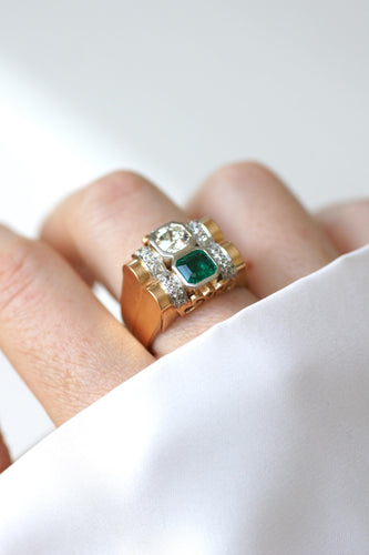 Bague 62 Bague Tank émeraude colombienne et diamants vers 1935 58 Facettes