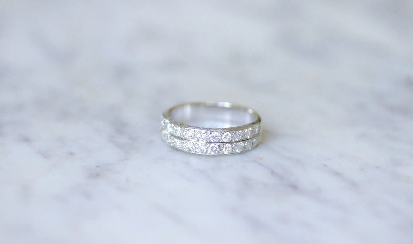 Bague 60 Alliance Diamants Double Anneau Art Déco 58 Facettes