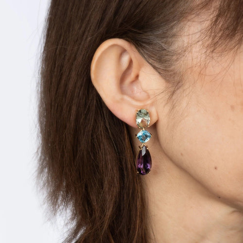 Boucles d'oreilles Boucles d'oreilles multi-pierres Estate Or jaune Améthyste, Topaze bleue 58 Facettes