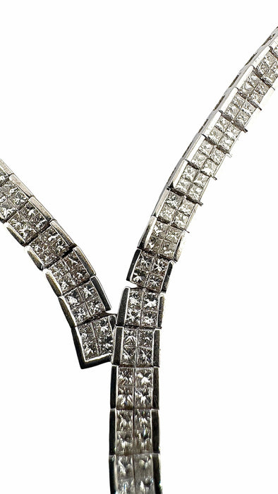 Collier Parure or blanc Collier rivière de diamants et Boucles d’oreilles 58 Facettes