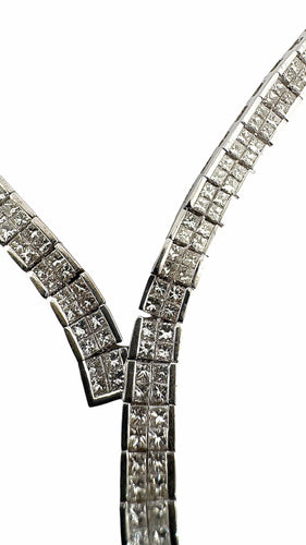 Boucles d'oreilles Collier rivière de diamants et boucles d’oreilles or blanc 18 carats 58 Facettes