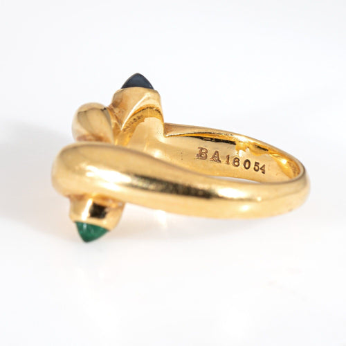 Vintage Bulgari Knot Ring Sapphire Emerald 18k Yellow Gold Sz 5 Signed Jewelry 58 Facettes G13941