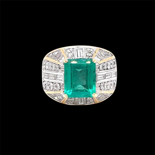 Retro-sertifioitu kolumbialainen smaragditimanttikultainen cocktailsormus