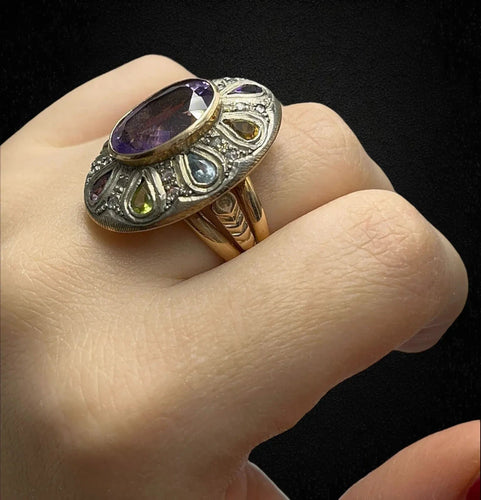 Bague Bague artistique avec pierres multicolores 58 Facettes