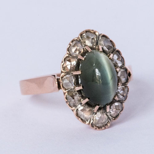 Bague 55 Bague ancienne chrysobéryl oeil de chat et diamants 58 Facettes 19-378-50