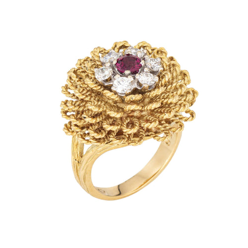 Bague 49.5 Bague vintage en or jaune 18 carats avec diamants et rubis, style années 60 58 Facettes G13995